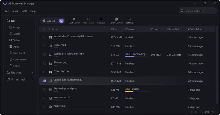 AB Download Manager, captura de pantalla