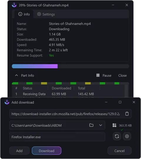 AB Download Manager, captura de pantalla