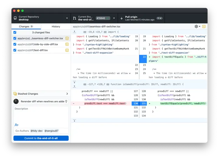 GitHub Desktop — снимок экрана