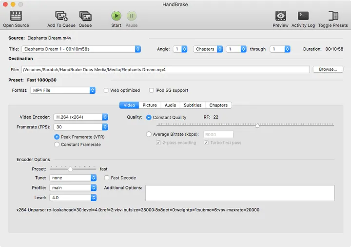 HandBrake, captura de pantalla