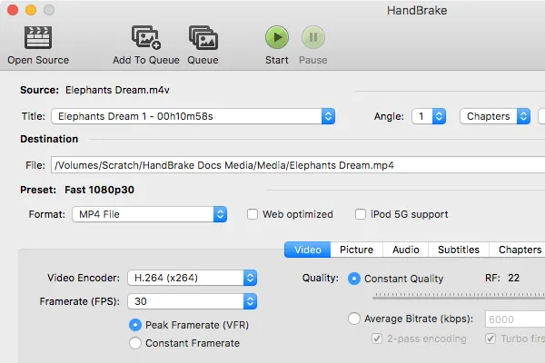 HandBrake, captura de pantalla