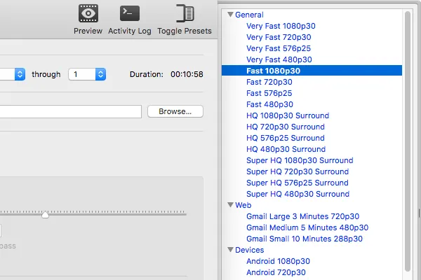 HandBrake, captura de pantalla