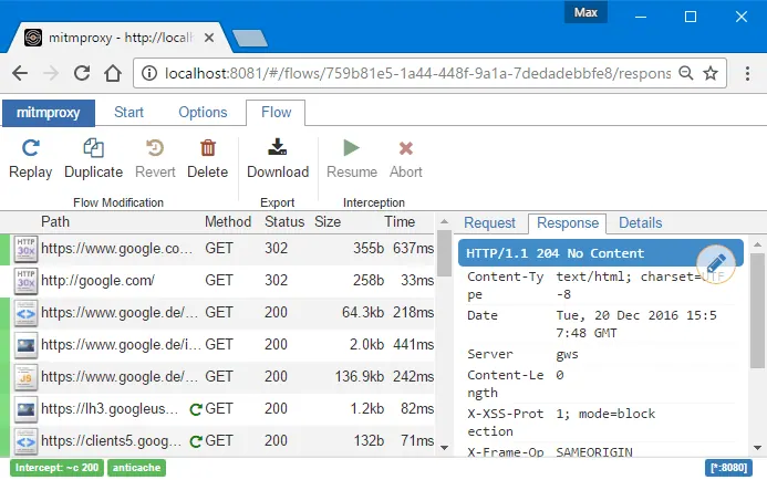 mitmproxy-Screenshot